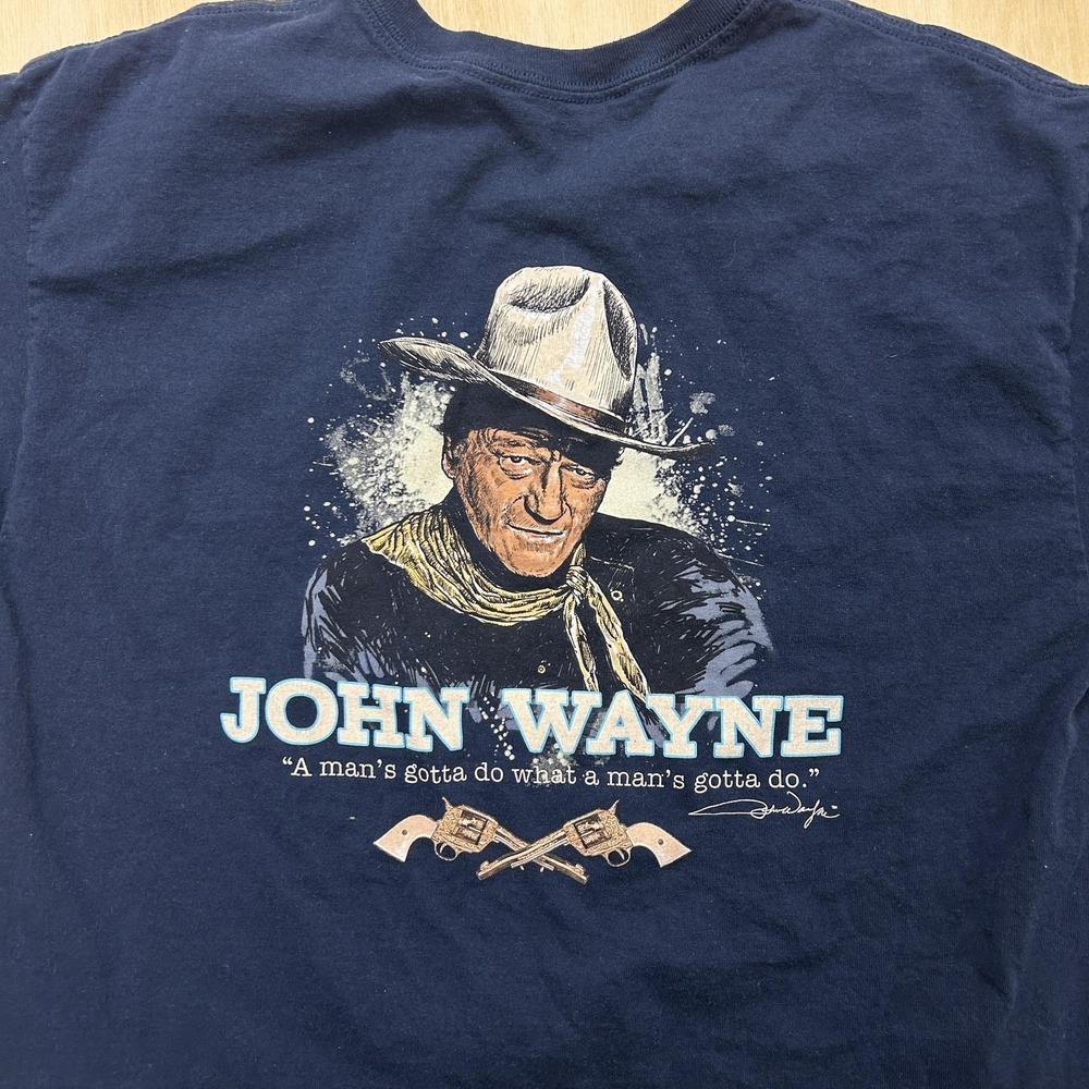 John Wayne Shirt Mens Large Navy Western Cowboy Movie Quote Graphic Tee T-Shirt